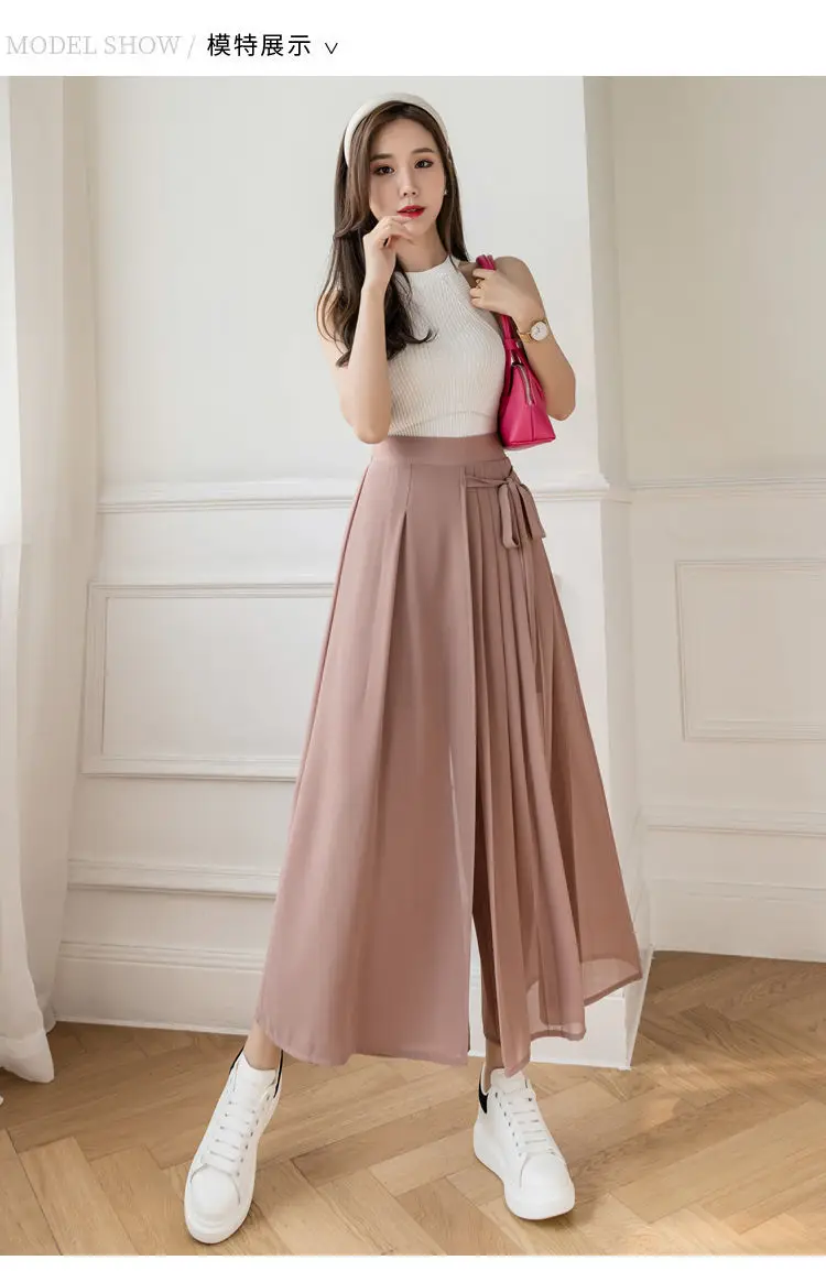 Pleated Chiffon Skirt Pants Thin Casual Women High Waist Wide Leg Pantalones Mujer Korean Fashion Harajuku Ropa Baggy Trousers