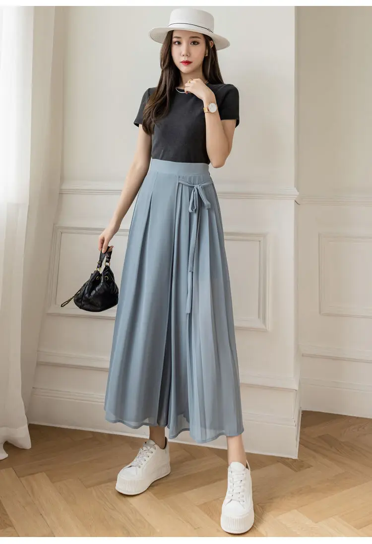 Pleated Chiffon Skirt Pants Thin Casual Women High Waist Wide Leg Pantalones Mujer Korean Fashion Harajuku Ropa Baggy Trousers
