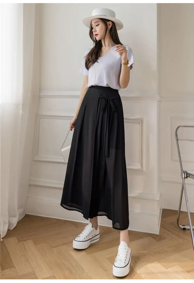 Pleated Chiffon Skirt Pants Thin Casual Women High Waist Wide Leg Pantalones Mujer Korean Fashion Harajuku Ropa Baggy Trousers
