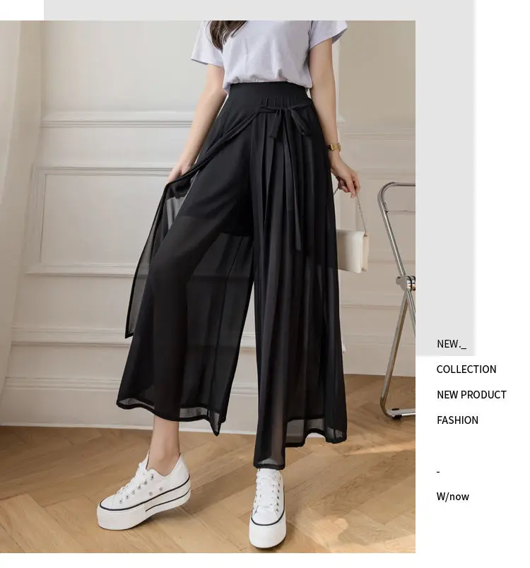 Pleated Chiffon Skirt Pants Thin Casual Women High Waist Wide Leg Pantalones Mujer Korean Fashion Harajuku Ropa Baggy Trousers