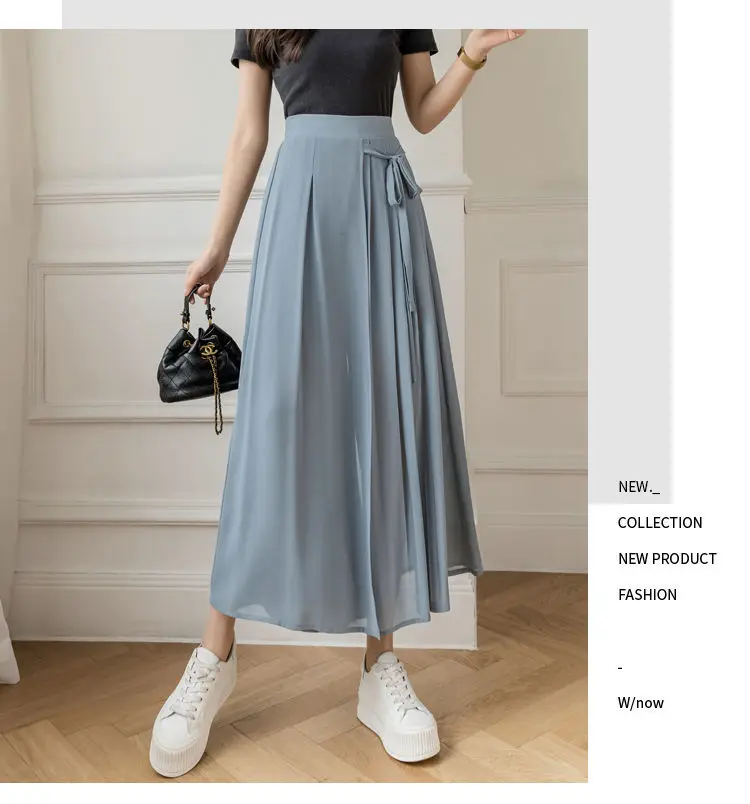 Pleated Chiffon Skirt Pants Thin Casual Women High Waist Wide Leg Pantalones Mujer Korean Fashion Harajuku Ropa Baggy Trousers
