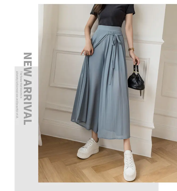 Pleated Chiffon Skirt Pants Thin Casual Women High Waist Wide Leg Pantalones Mujer Korean Fashion Harajuku Ropa Baggy Trousers