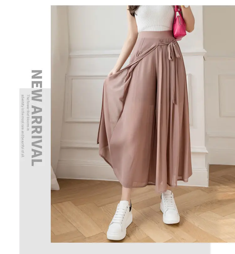 Pleated Chiffon Skirt Pants Thin Casual Women High Waist Wide Leg Pantalones Mujer Korean Fashion Harajuku Ropa Baggy Trousers