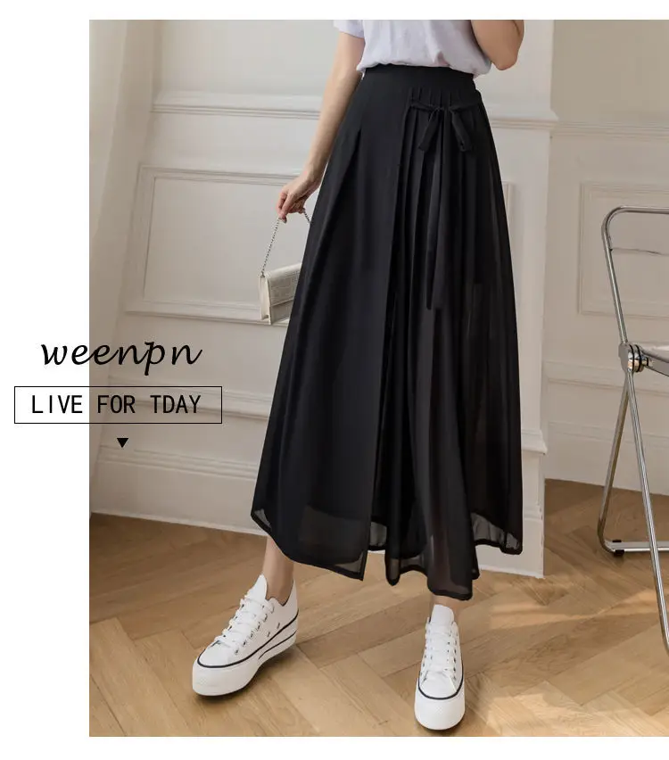 Pleated Chiffon Skirt Pants Thin Casual Women High Waist Wide Leg Pantalones Mujer Korean Fashion Harajuku Ropa Baggy Trousers