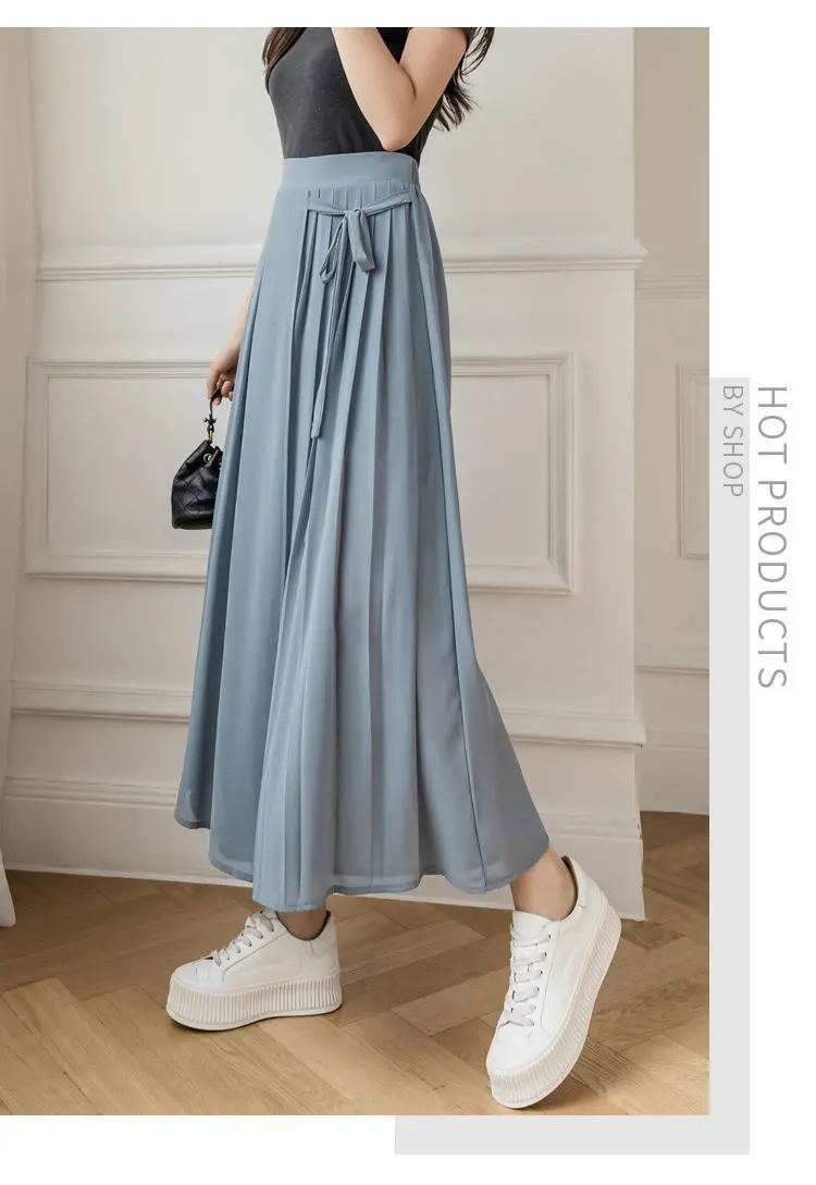 Pleated Chiffon Skirt Pants Thin Casual Women High Waist Wide Leg Pantalones Mujer Korean Fashion Harajuku Ropa Baggy Trousers