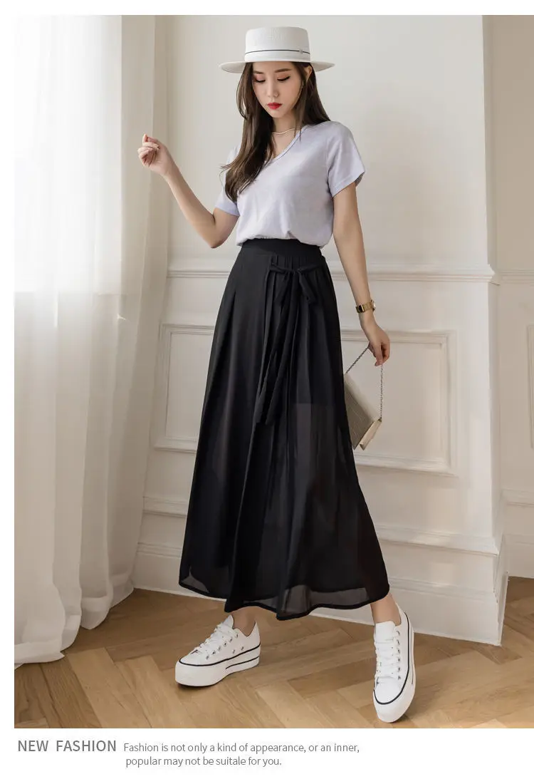 Pleated Chiffon Skirt Pants Thin Casual Women High Waist Wide Leg Pantalones Mujer Korean Fashion Harajuku Ropa Baggy Trousers