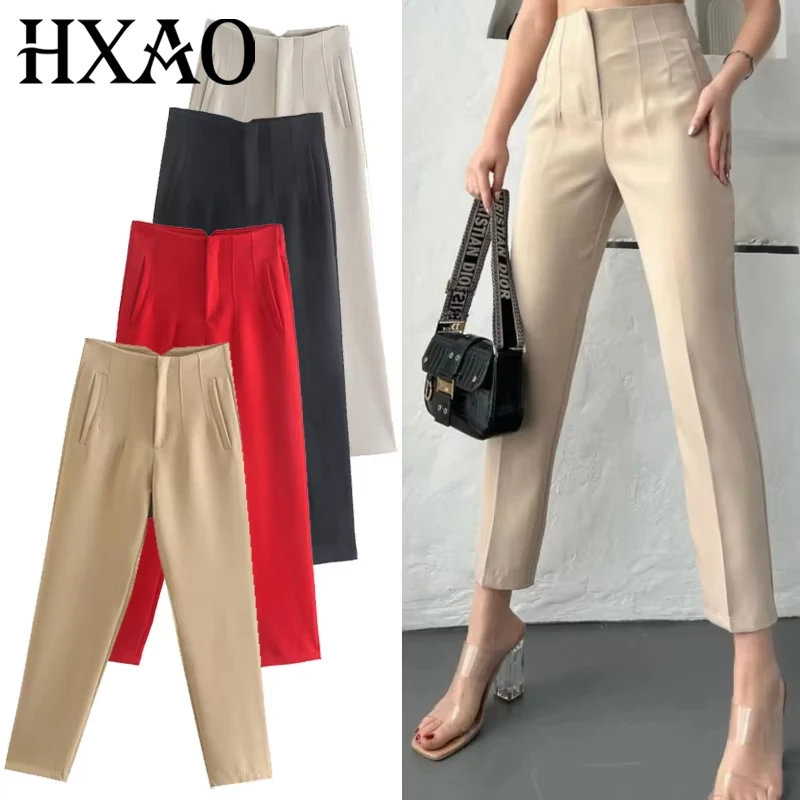 HXAO Women's Pants 2025 Summer High Waist Flared Pants Streetwear Urban Pants Office Wear Woman Elegant Chic Ladies Long Trouser