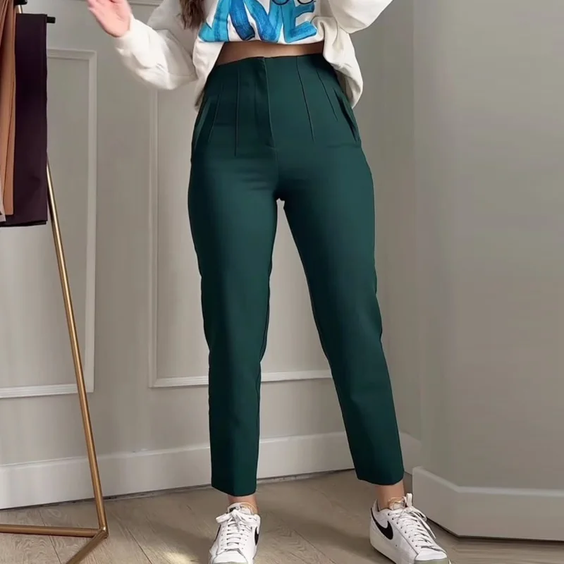HXAO Women's Pants 2025 Summer High Waist Flared Pants Streetwear Urban Pants Office Wear Woman Elegant Chic Ladies Long Trouser