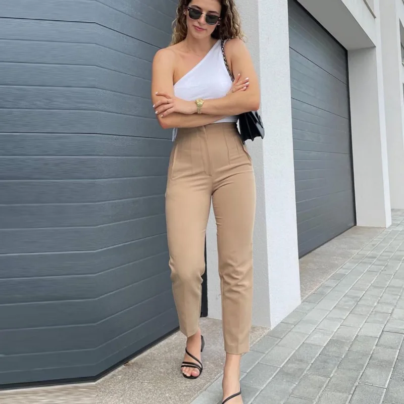 HXAO Women's Pants 2025 Summer High Waist Flared Pants Streetwear Urban Pants Office Wear Woman Elegant Chic Ladies Long Trouser