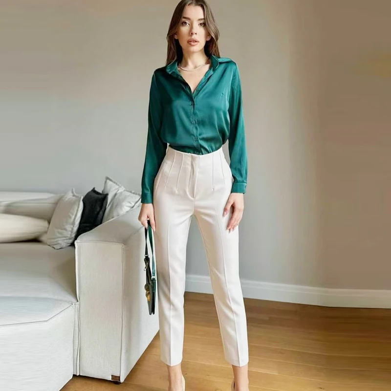 HXAO Women's Pants 2025 Summer High Waist Flared Pants Streetwear Urban Pants Office Wear Woman Elegant Chic Ladies Long Trouser