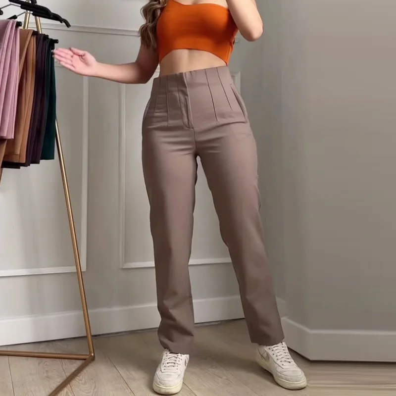 HXAO Women's Pants 2025 Summer High Waist Flared Pants Streetwear Urban Pants Office Wear Woman Elegant Chic Ladies Long Trouser