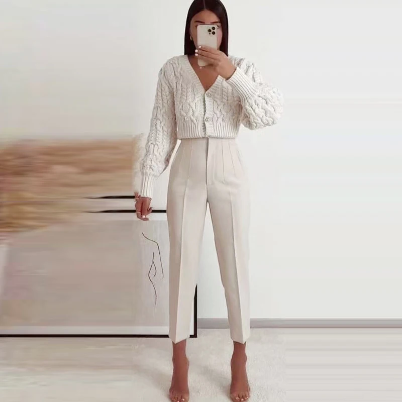 HXAO Women's Pants 2025 Summer High Waist Flared Pants Streetwear Urban Pants Office Wear Woman Elegant Chic Ladies Long Trouser
