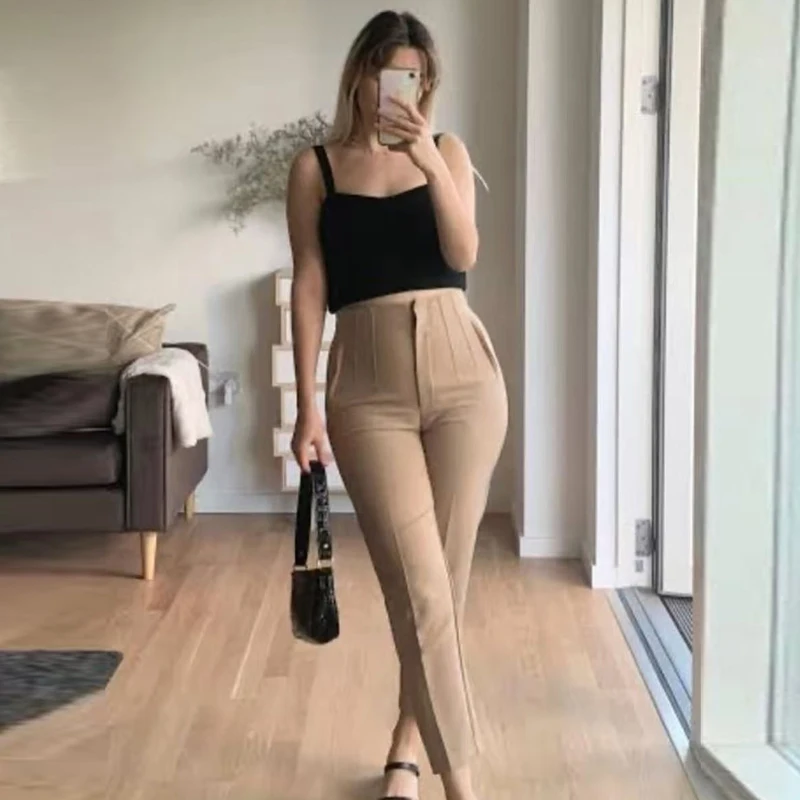HXAO Women's Pants 2025 Summer High Waist Flared Pants Streetwear Urban Pants Office Wear Woman Elegant Chic Ladies Long Trouser