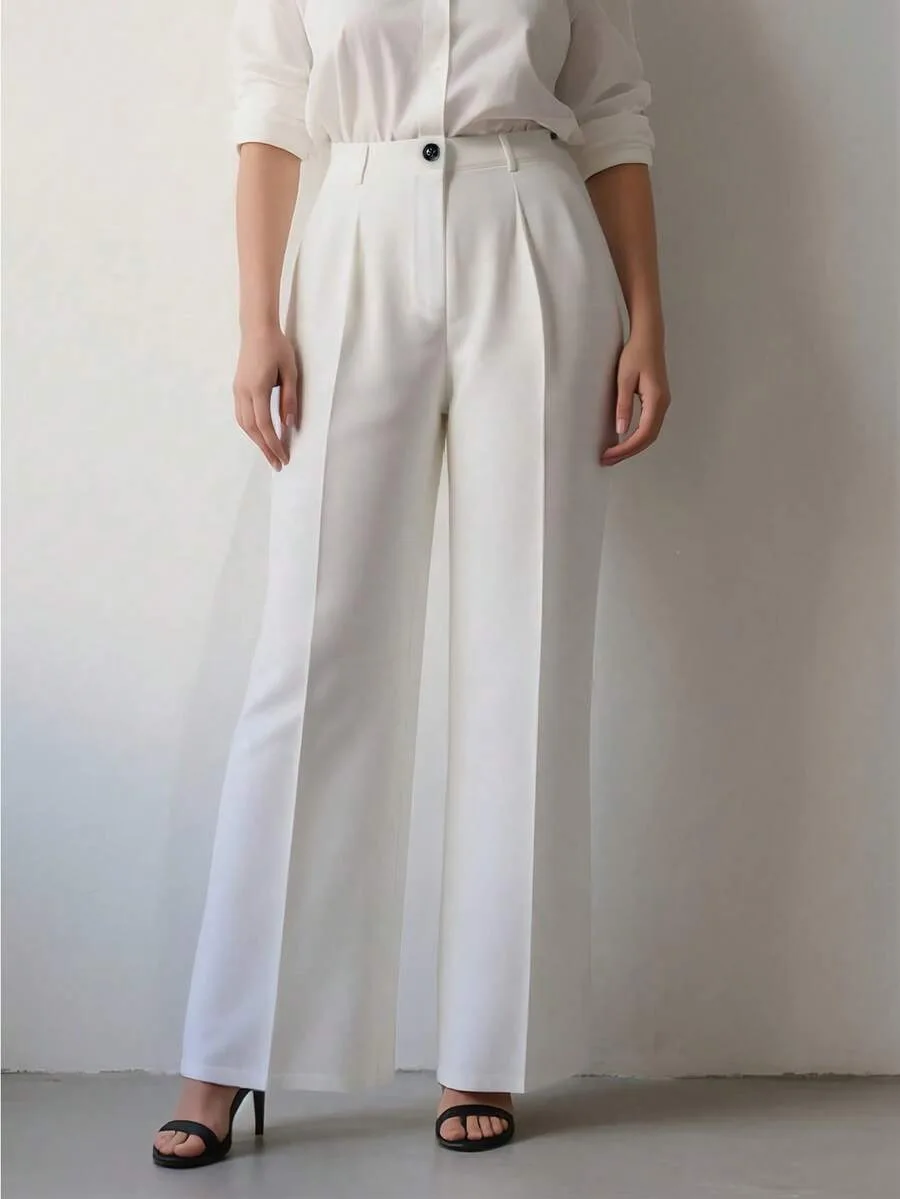 New Elegant Fashionable Casual Women's High-waisted  Draped Straight-cut Pocket Slimming Versatile Simple Solid Women Chic Pants