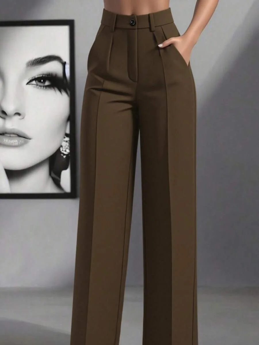 New Elegant Fashionable Casual Women's High-waisted  Draped Straight-cut Pocket Slimming Versatile Simple Solid Women Chic Pants