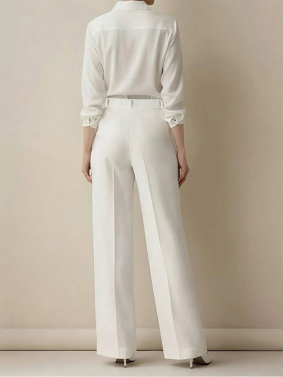 New Elegant Fashionable Casual Women's High-waisted  Draped Straight-cut Pocket Slimming Versatile Simple Solid Women Chic Pants