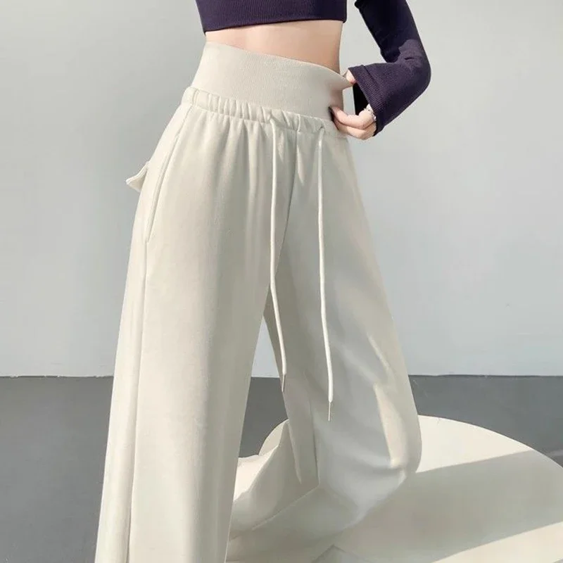 Hot Sale Women Classic High Waist Trousers Girls Loose Fit Wide Leg Casual Pants Female Chic Korean Home Daily Sweatpants