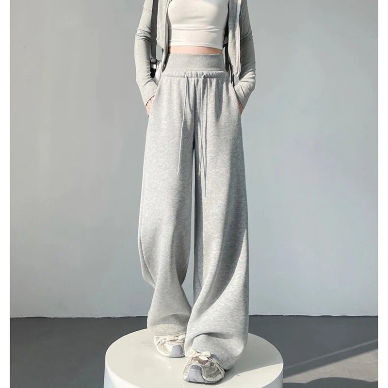 Hot Sale Women Classic High Waist Trousers Girls Loose Fit Wide Leg Casual Pants Female Chic Korean Home Daily Sweatpants