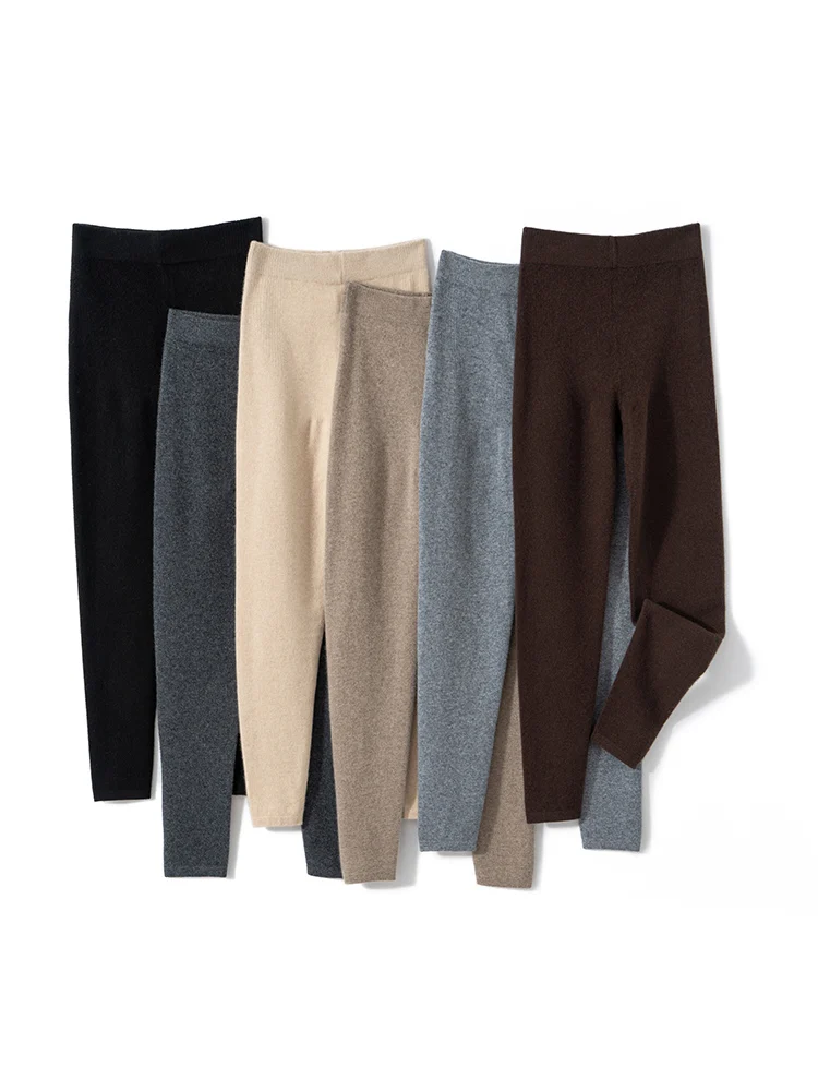 CHICUU Women 100% Cashmere Legging elasticity Slim Pants Autumn Winter Thick Basic Leggings Soft Warm Cashmere Knitwear