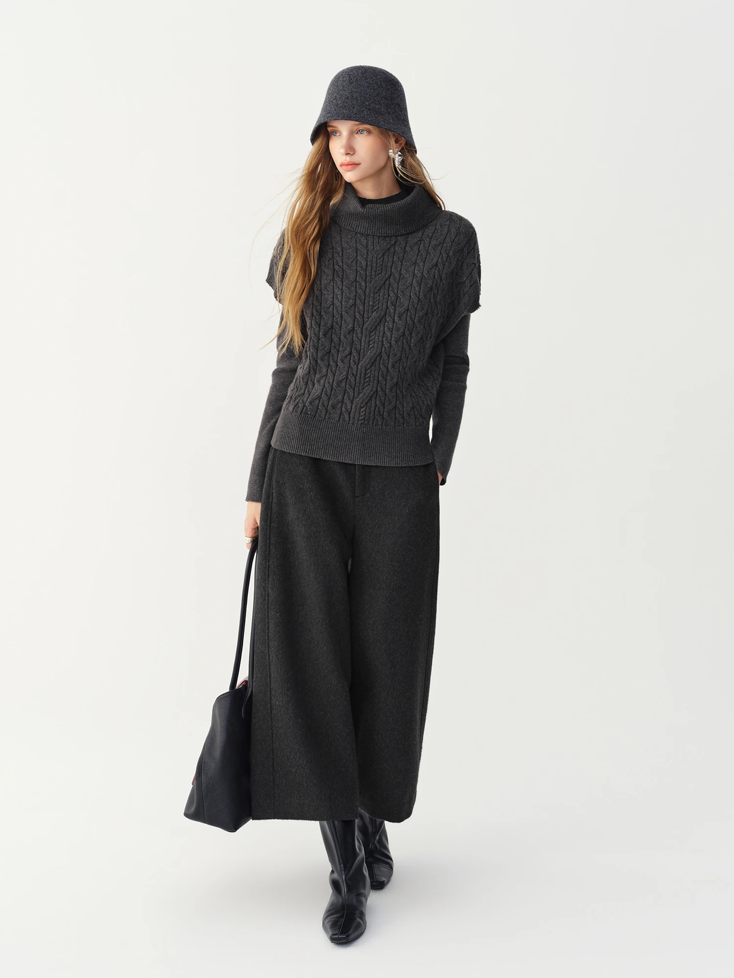 FSLE Women's Wide-leg Straight-leg Slim-fit Casual Pants with No Waistband New Style for Winter 2026 Unisex British Stylish