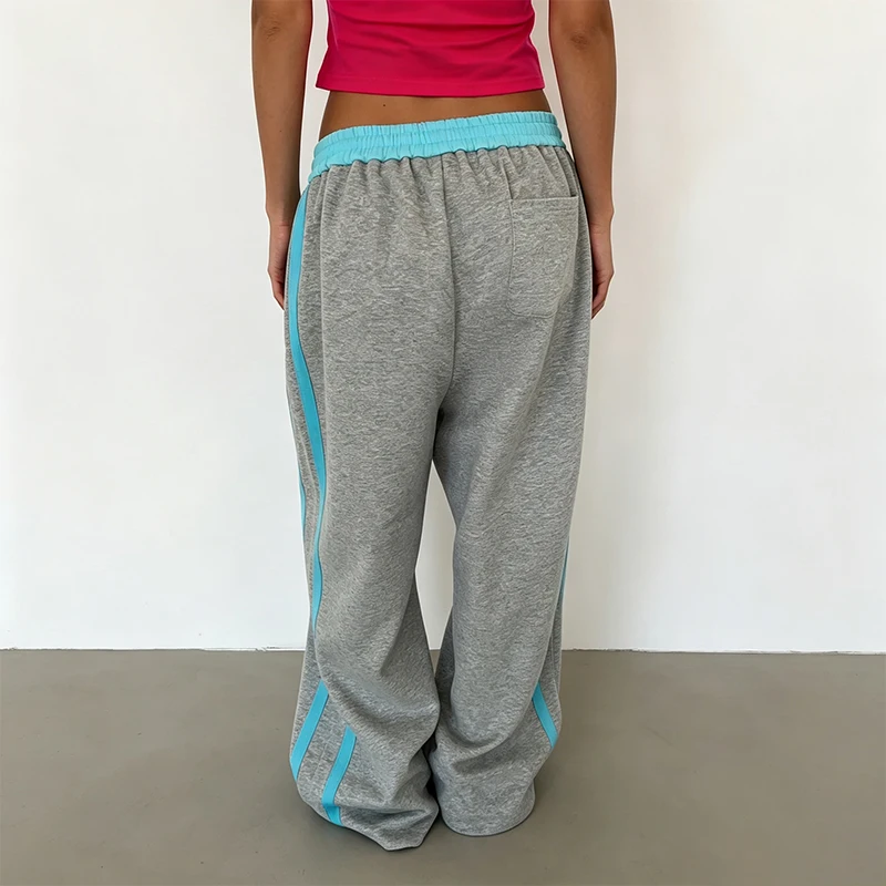 Women Y2K Color Block Wide Leg Sweatpants Waistband Loose Baggy Gothic Fashion Trousers American Retro Streetwear Casual Joggers