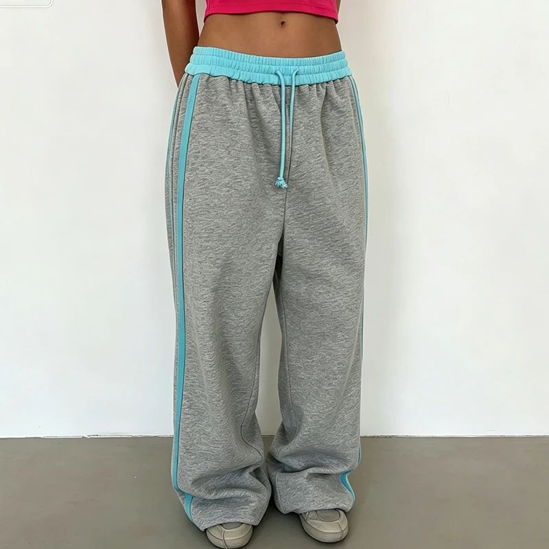 Women Y2K Color Block Wide Leg Sweatpants Waistband Loose Baggy Gothic Fashion Trousers American Retro Streetwear Casual Joggers