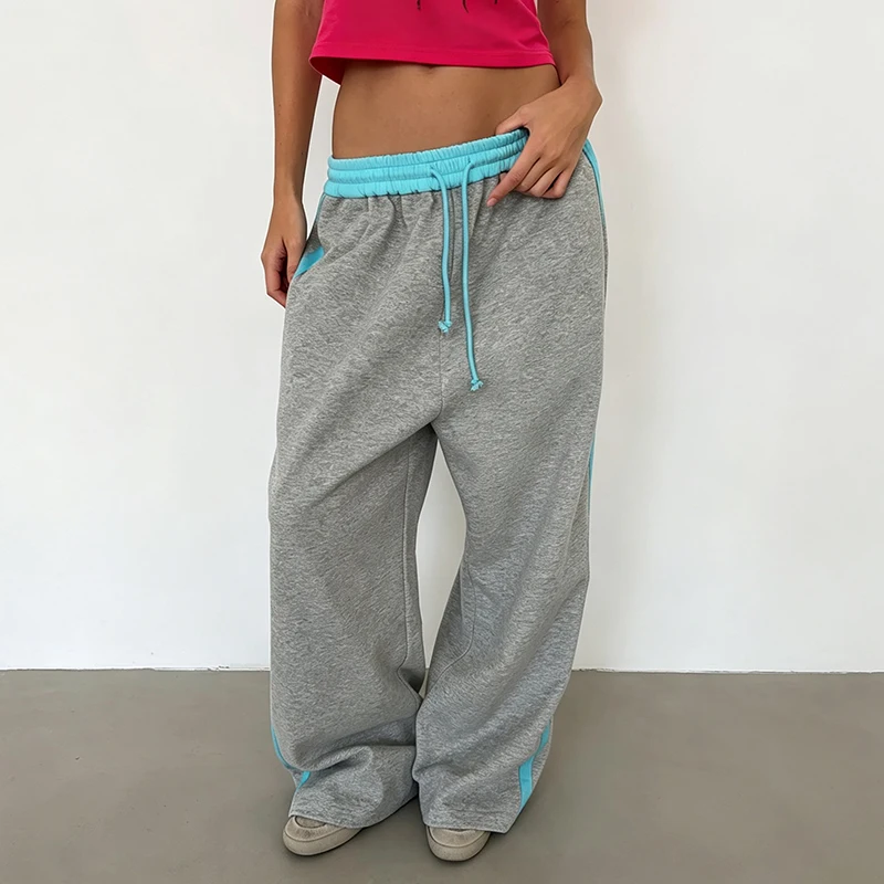 Women Y2K Color Block Wide Leg Sweatpants Waistband Loose Baggy Gothic Fashion Trousers American Retro Streetwear Casual Joggers