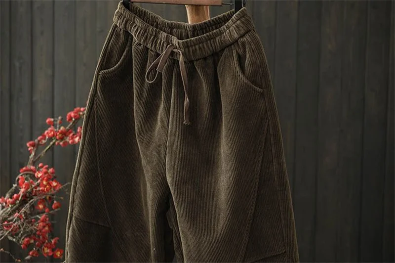 Autumn Winter Female Loose Thicken Pant Ladies High Waist Corduroy Trousers Women Large Size 4XL Casual Carrot Pantalons