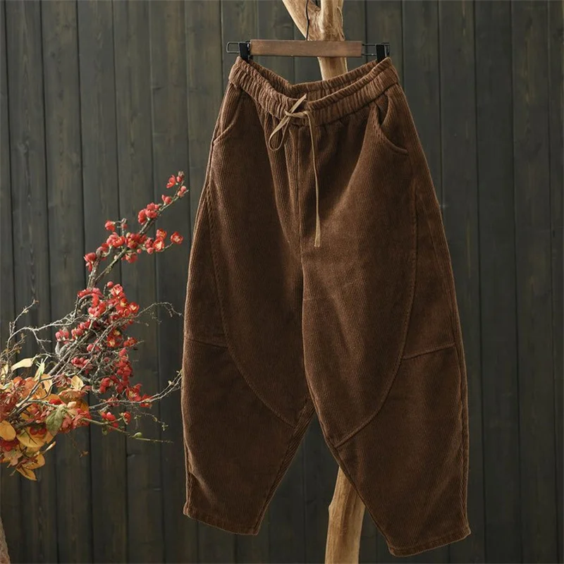Autumn Winter Female Loose Thicken Pant Ladies High Waist Corduroy Trousers Women Large Size 4XL Casual Carrot Pantalons