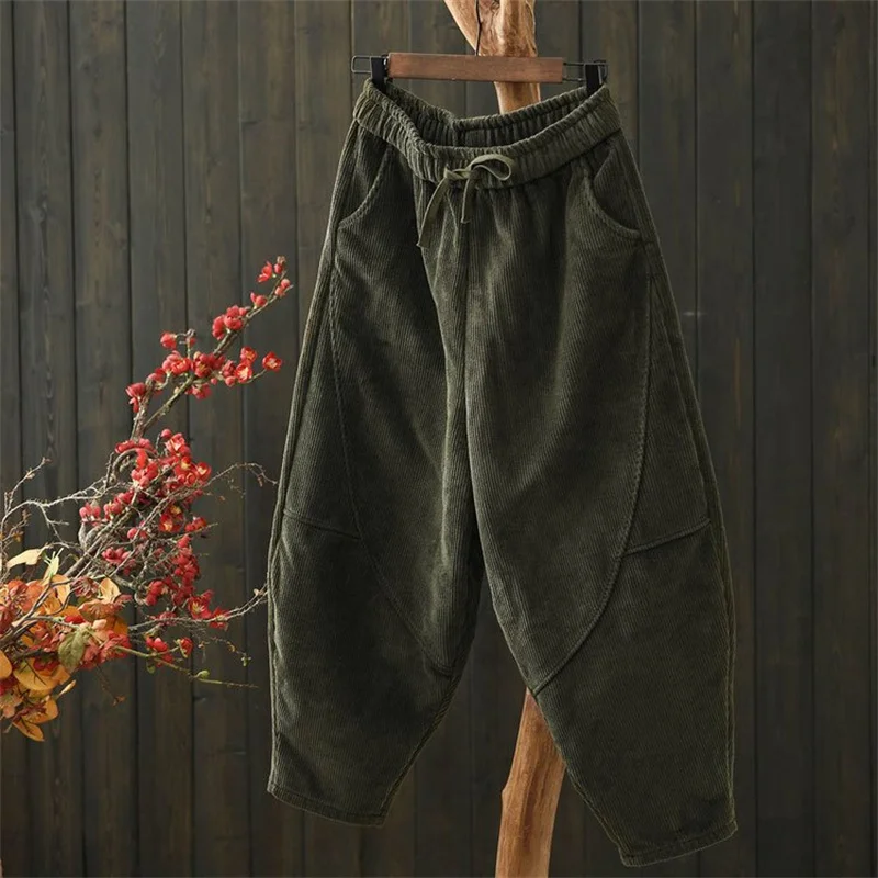 Autumn Winter Female Loose Thicken Pant Ladies High Waist Corduroy Trousers Women Large Size 4XL Casual Carrot Pantalons