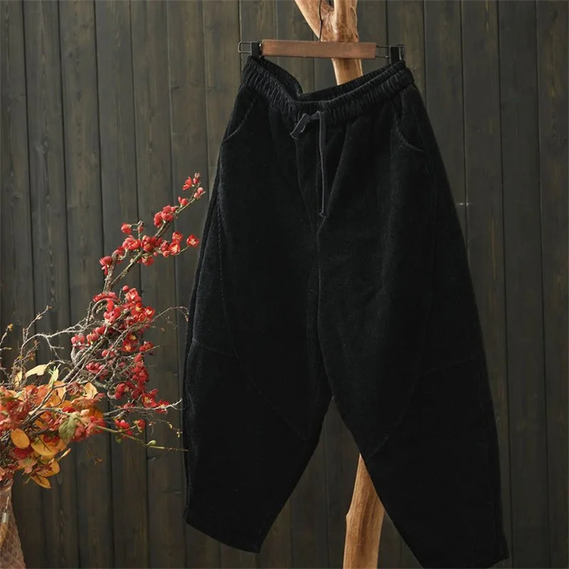 Autumn Winter Female Loose Thicken Pant Ladies High Waist Corduroy Trousers Women Large Size 4XL Casual Carrot Pantalons