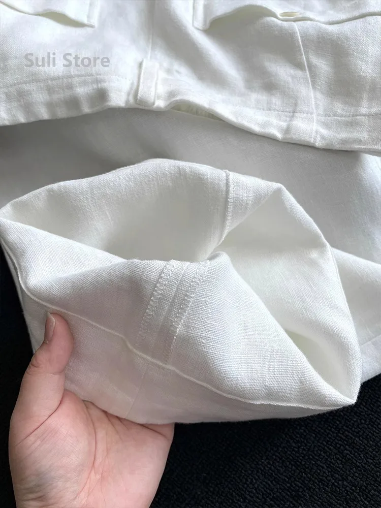 High Waist Elastic Waist Cotton Linen Casual Pants Women's Style Small Size White Drawstring Loose Fit Trousers