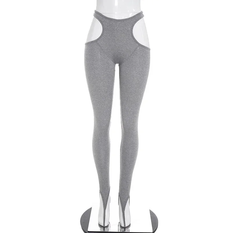 Joskaa Sexy Waist Cutout Leggings Foot Stirrup Skinny Pants Casual Workout Gym Sport Bottoms Women Stretch Tight Yoga Trousers