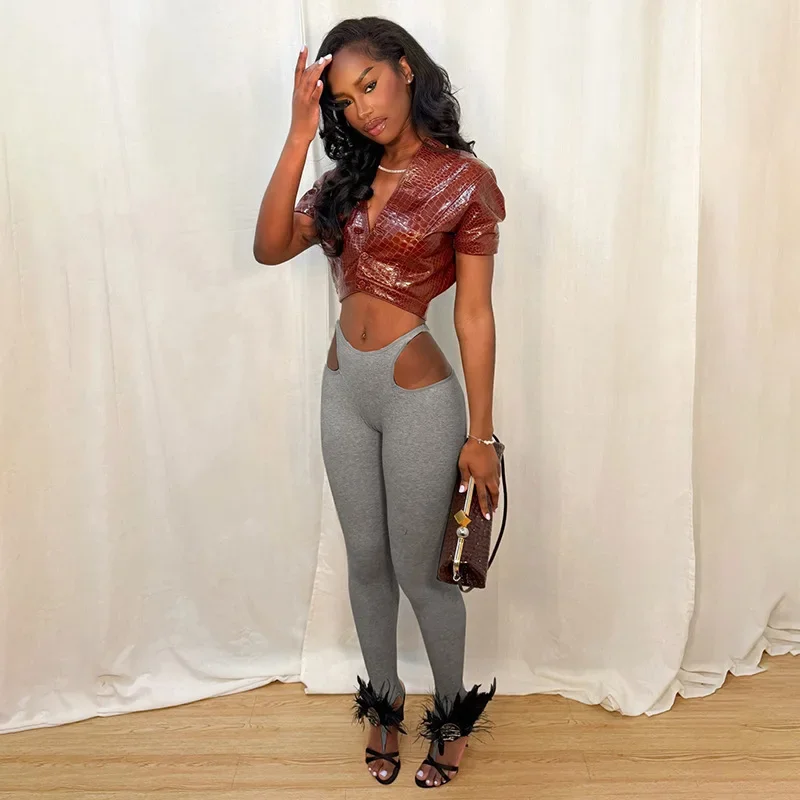 Joskaa Sexy Waist Cutout Leggings Foot Stirrup Skinny Pants Casual Workout Gym Sport Bottoms Women Stretch Tight Yoga Trousers