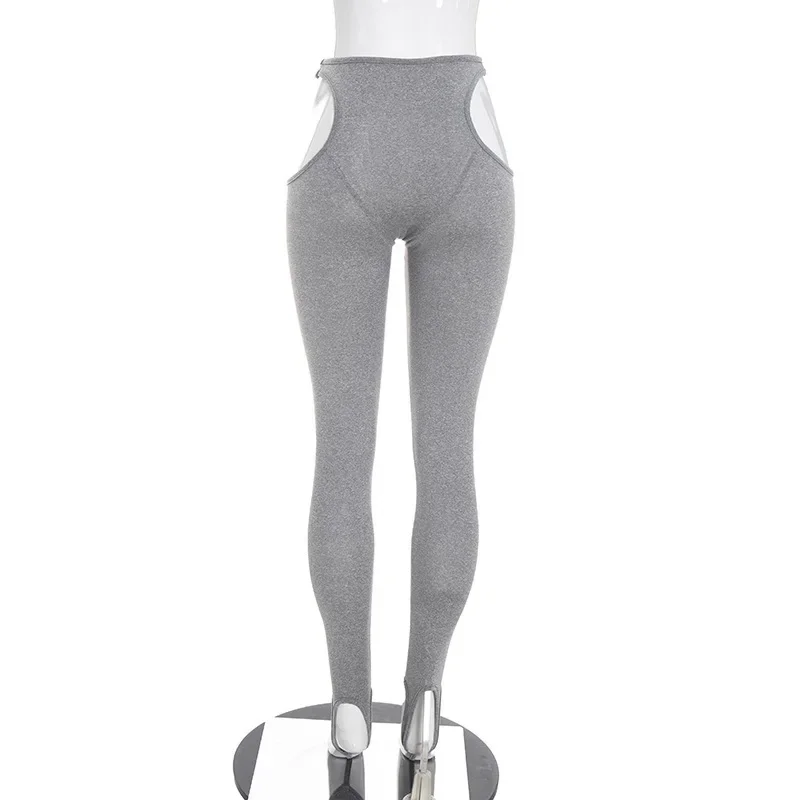Joskaa Sexy Waist Cutout Leggings Foot Stirrup Skinny Pants Casual Workout Gym Sport Bottoms Women Stretch Tight Yoga Trousers