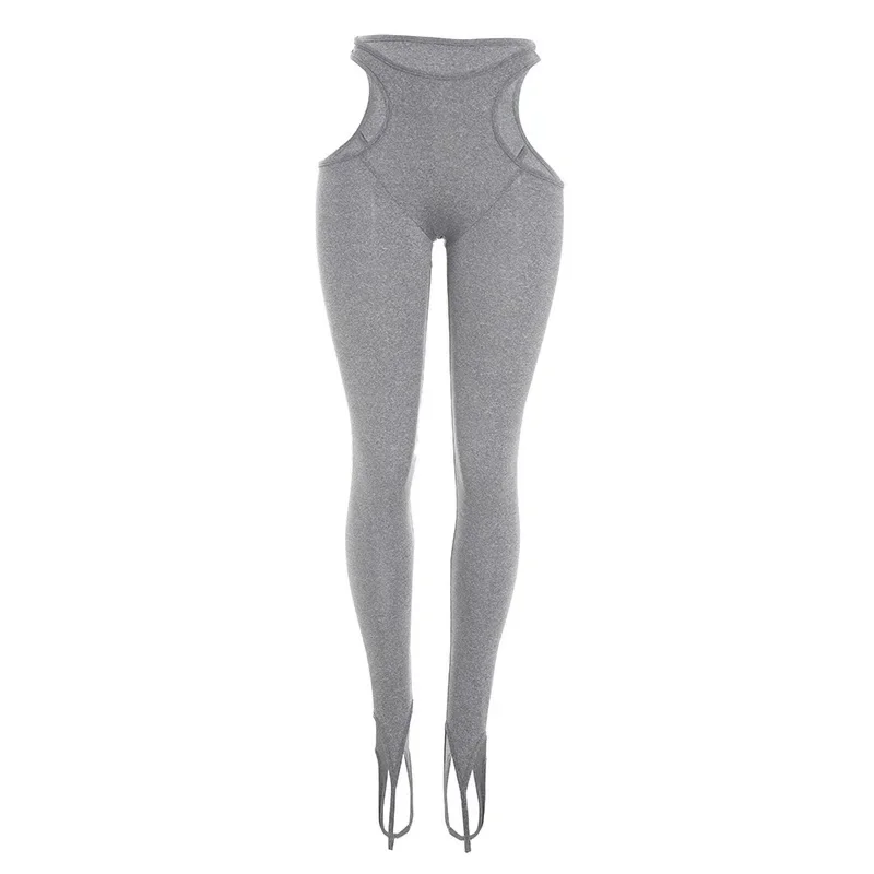 Joskaa Sexy Waist Cutout Leggings Foot Stirrup Skinny Pants Casual Workout Gym Sport Bottoms Women Stretch Tight Yoga Trousers