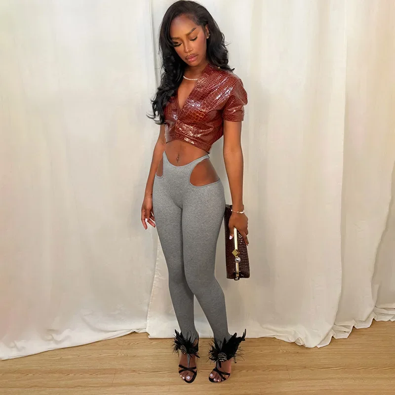 Joskaa Sexy Waist Cutout Leggings Foot Stirrup Skinny Pants Casual Workout Gym Sport Bottoms Women Stretch Tight Yoga Trousers