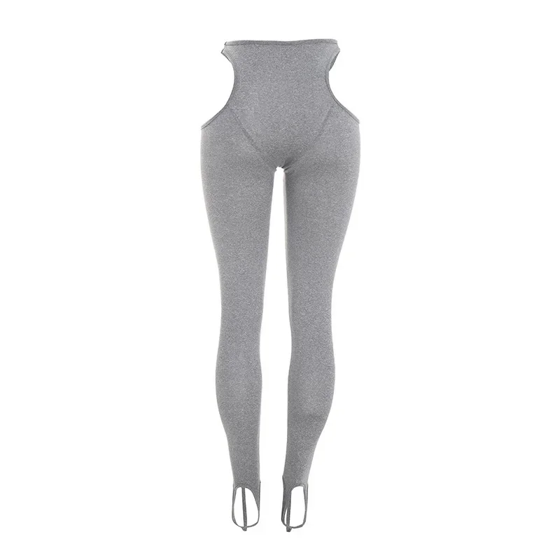 Joskaa Sexy Waist Cutout Leggings Foot Stirrup Skinny Pants Casual Workout Gym Sport Bottoms Women Stretch Tight Yoga Trousers