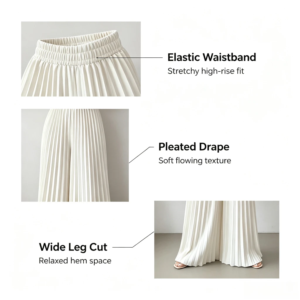 Missuoo Women‘s High Waist Elastic Waist Pleated Wide Leg Pants 2026 Summer Solid White Flowy Floor Length Palazzo Trousers
