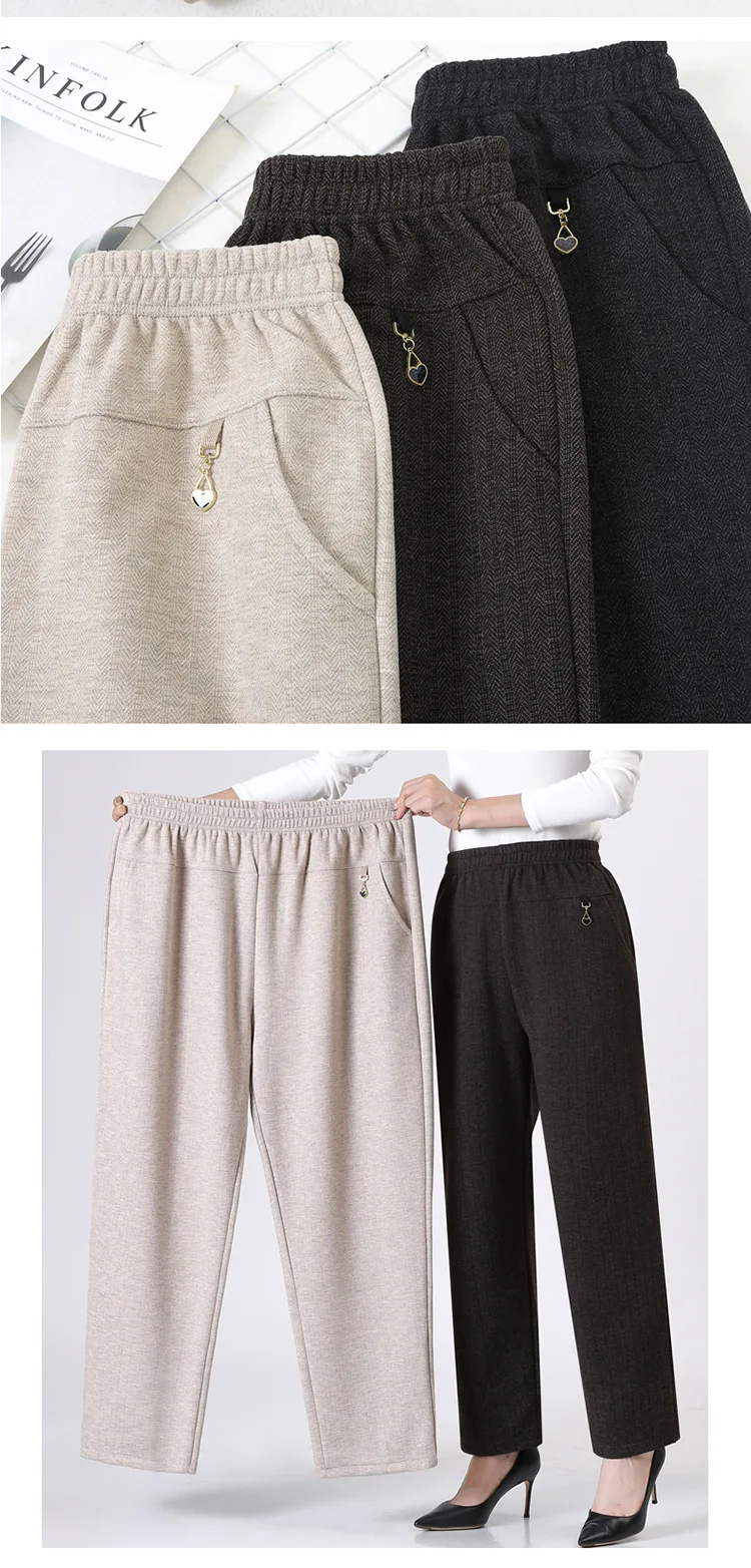 Women Trousers New Autumn Winter Pants Elastic High Waist Mother Casual Pants Female Velvet Straight Pants Oversize 6XL 7XL 8XL