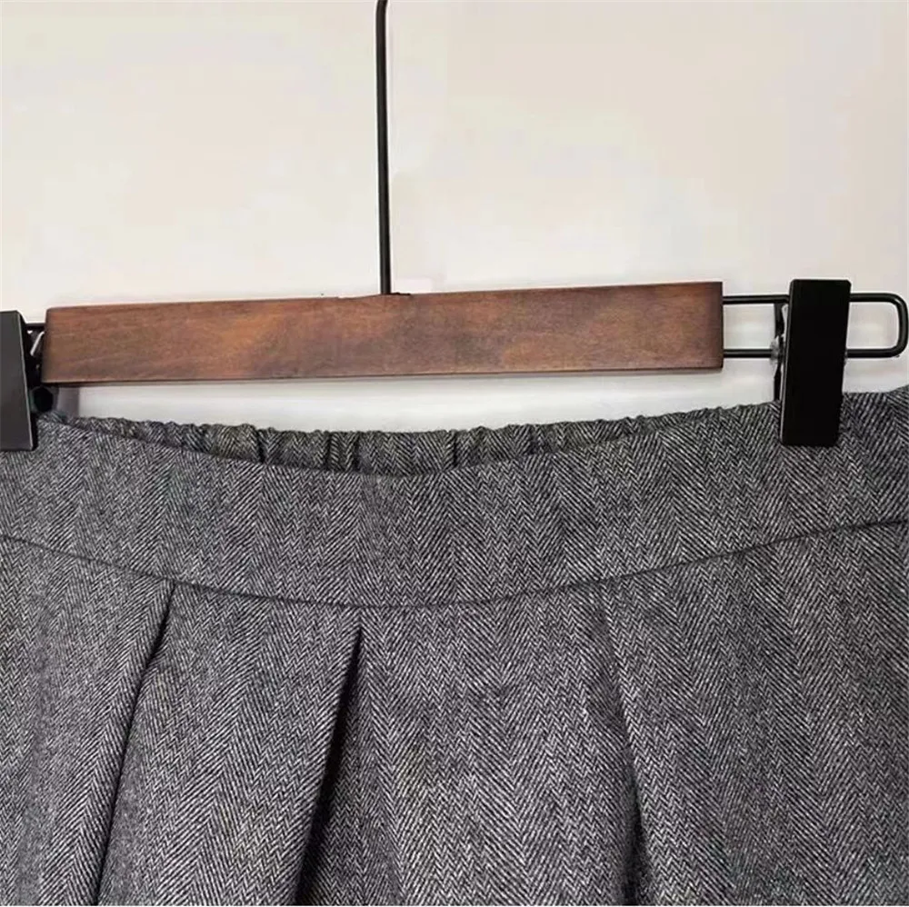 Loose Woolen Wide Leg Skirts Pants Women Pleated Casual Pants Winter Autumn Straight Trousers Elastic High Waist Fat Leg Pants