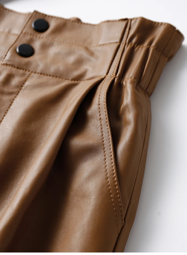 Genuine Leather Pants Women Winter 2026 New Fashion Elastic High Waist Pants Women Harem Pants Casual Trouser Female