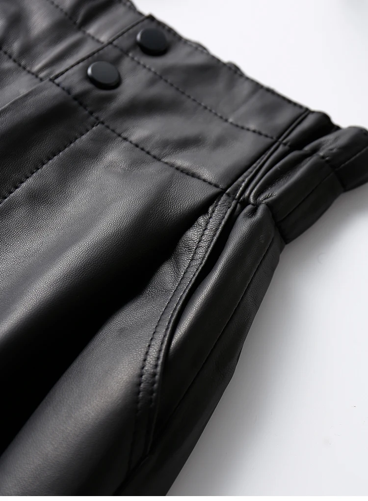 Genuine Leather Pants Women Winter 2026 New Fashion Elastic High Waist Pants Women Harem Pants Casual Trouser Female
