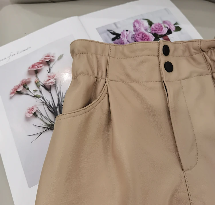 Genuine Leather Pants Women Winter 2026 New Fashion Elastic High Waist Pants Women Harem Pants Casual Trouser Female