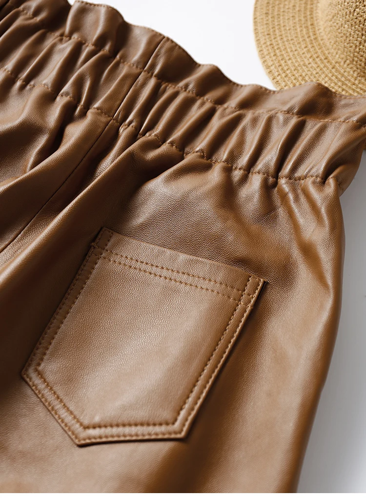 Genuine Leather Pants Women Winter 2026 New Fashion Elastic High Waist Pants Women Harem Pants Casual Trouser Female