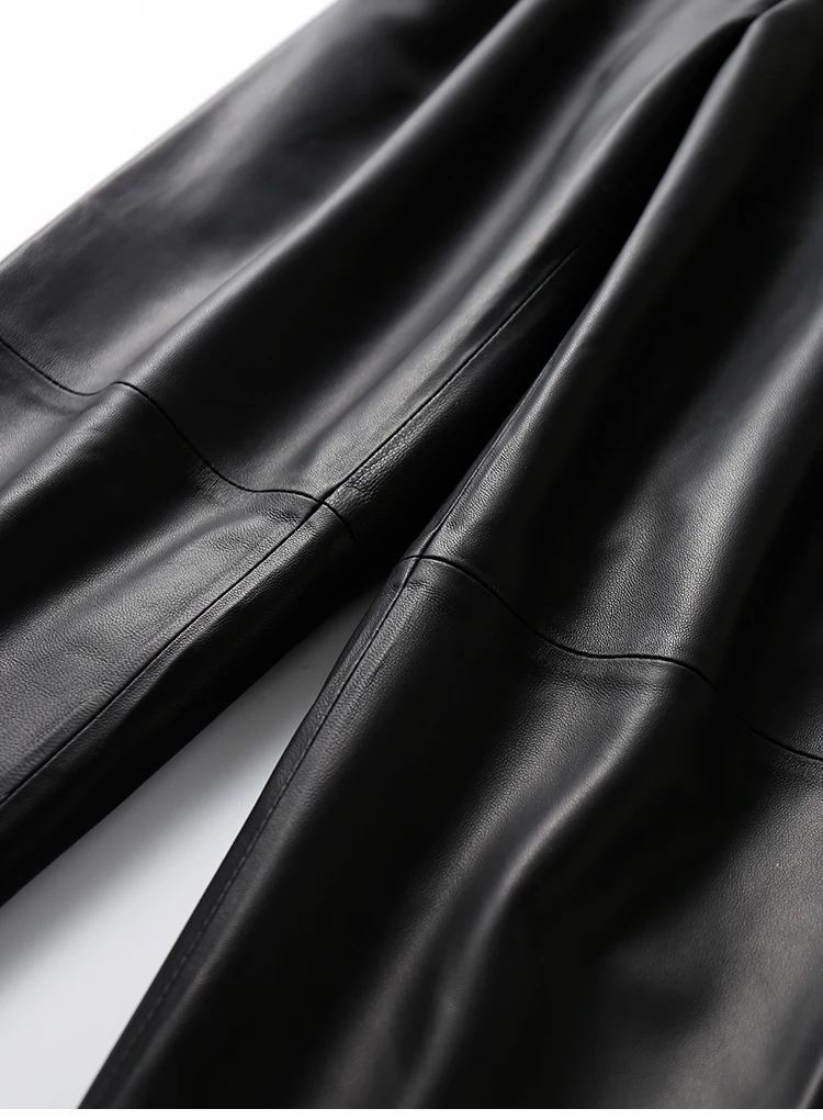 Genuine Leather Pants Women Winter 2026 New Fashion Elastic High Waist Pants Women Harem Pants Casual Trouser Female