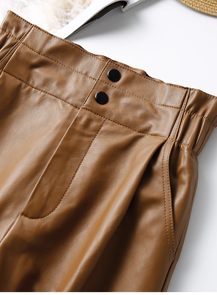 Genuine Leather Pants Women Winter 2026 New Fashion Elastic High Waist Pants Women Harem Pants Casual Trouser Female