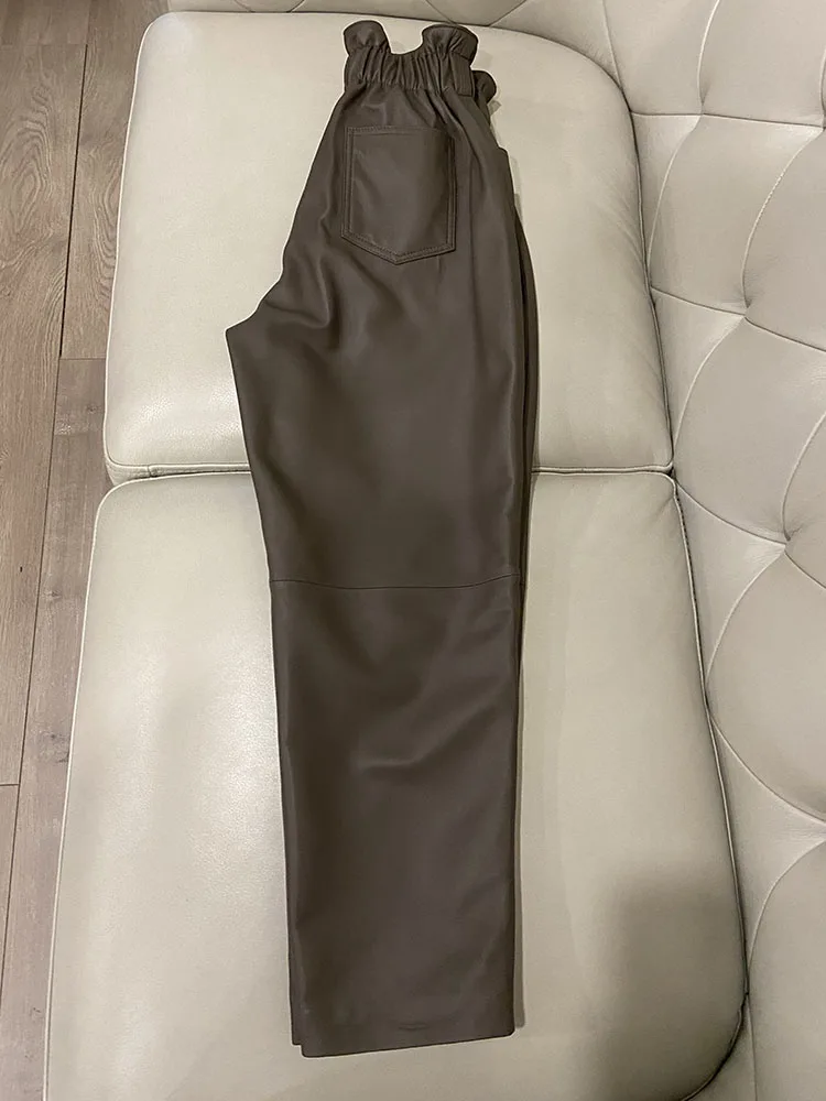 Genuine Leather Pants Women Winter 2026 New Fashion Elastic High Waist Pants Women Harem Pants Casual Trouser Female