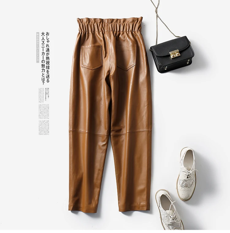 Genuine Leather Pants Women Winter 2026 New Fashion Elastic High Waist Pants Women Harem Pants Casual Trouser Female