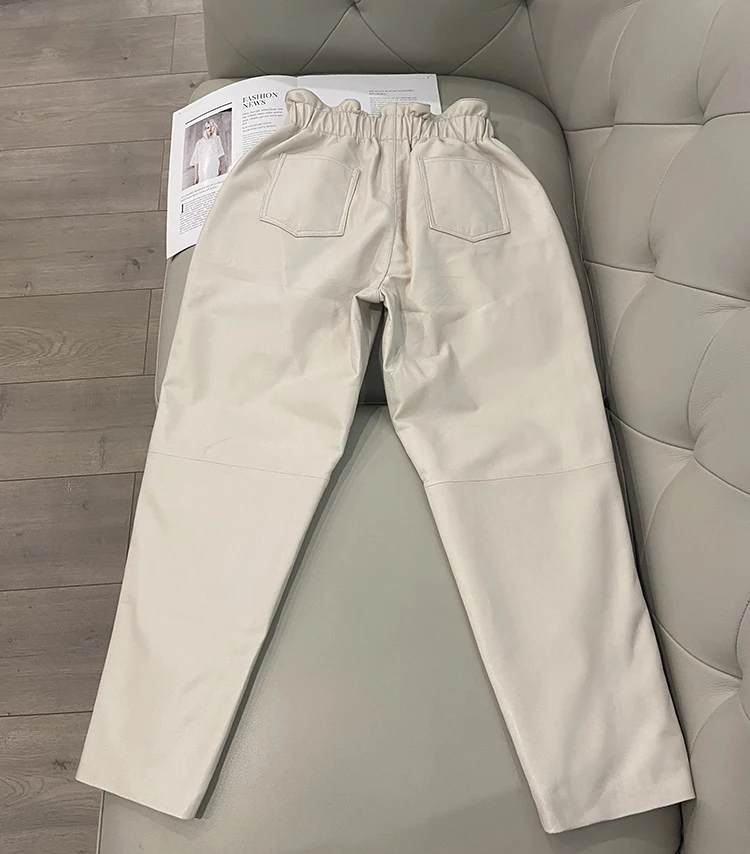 Genuine Leather Pants Women Winter 2026 New Fashion Elastic High Waist Pants Women Harem Pants Casual Trouser Female